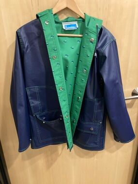 Vintage Rainskins Women's Navy & Green Hooded Rain Jacket